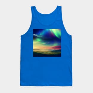 A landscape with a rainbow or aurora borealis in the sky Tank Top